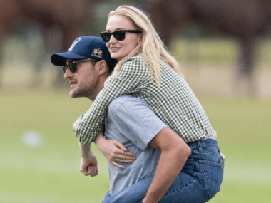 Sophie Turner on Peregrine Pearson's back during outing