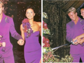 David and Victoria Beckham recreated their iconic wedding pictures 25 years later…and the results are very purple
